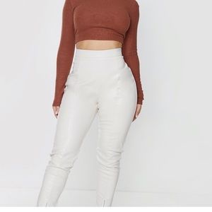 Shape cream Faux Leather Zip Hem Pant